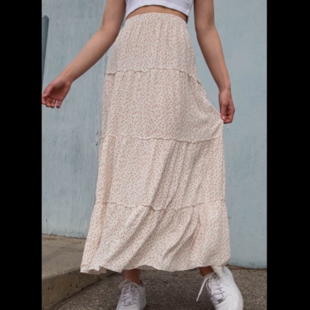 Long Brandy Melville skirt white with pink flowers